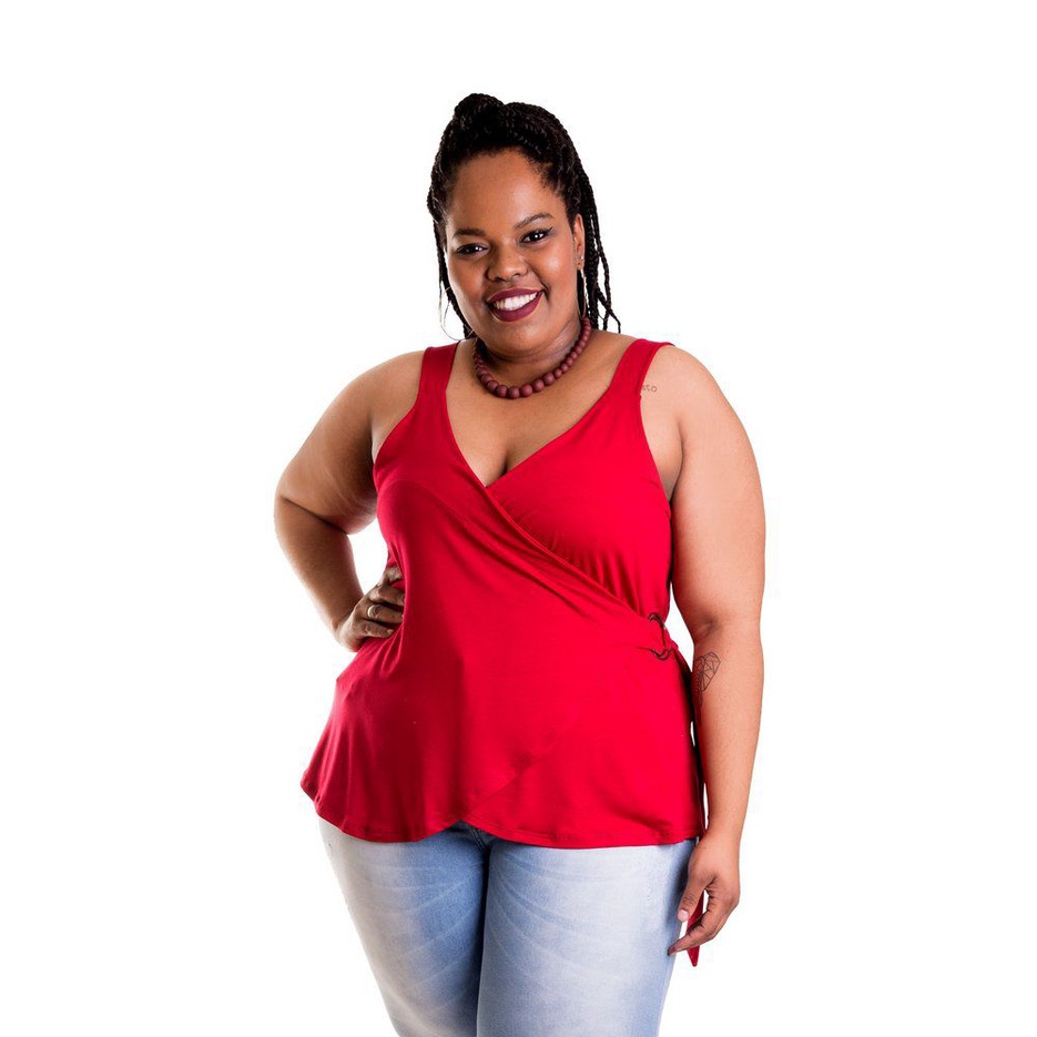 Blusa Transpassada De Amarração Com Fivela Dupla Plus Size