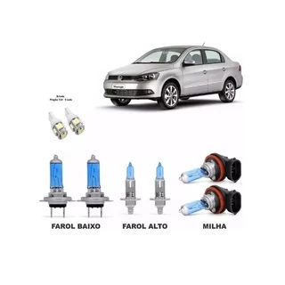 Kit Lâmpadas Super Branca Farol Alto H1 Baixo H7 Milhas H8 Gol Voyage G6 2013 2014 2015 2016