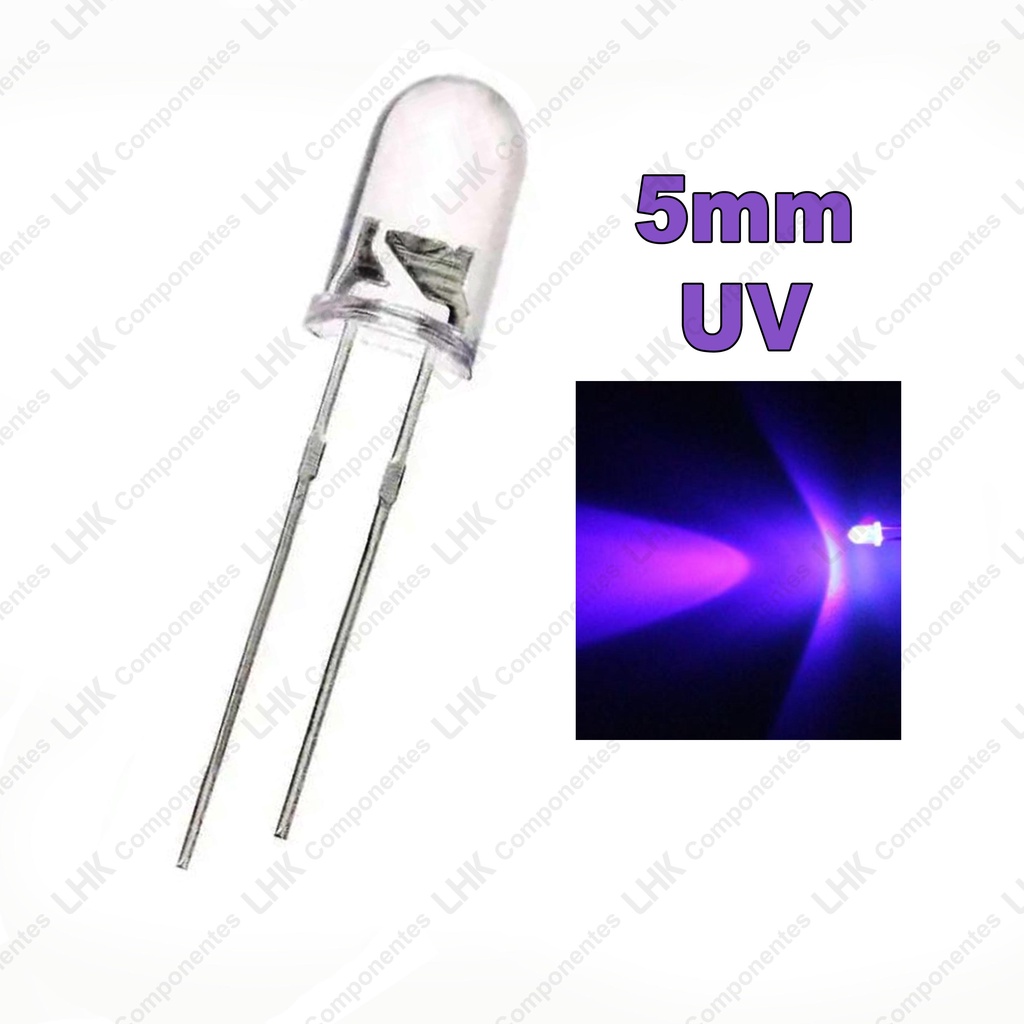 Diodo LED UV Luz Ultravioleta 5mm lente clara - ConcaShop