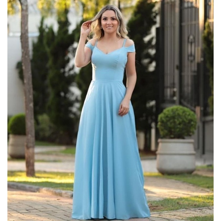 Vestido de festa azul serenity verde musgo madrinha de casamento civil  noivas formatura mãe de noivos godê