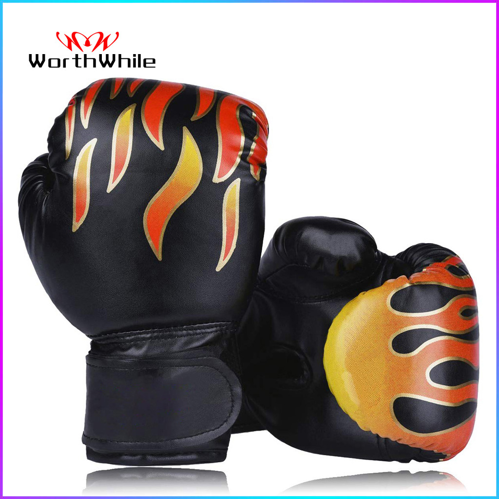 Worthwhile 6OZ Crianças PU Luvas De Boxe Pontapé Soco Karate Muay Thai Guantes De Boxeo Luta Livre MMA Equipamento De Treinamento Sanda