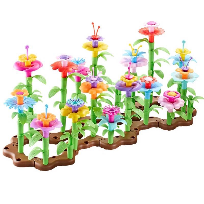 Crianças flor jardim brinquedos de construção fingir diy haste