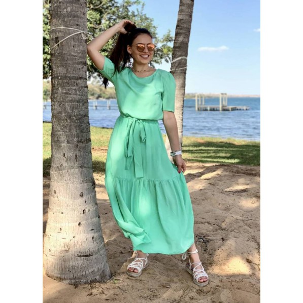 Vestido Midi sem Mangas Verde Água