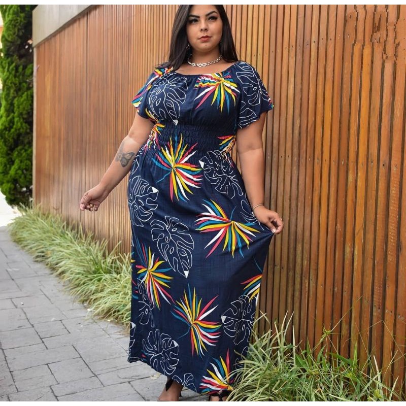 Vestido longo plus size shops de viscose