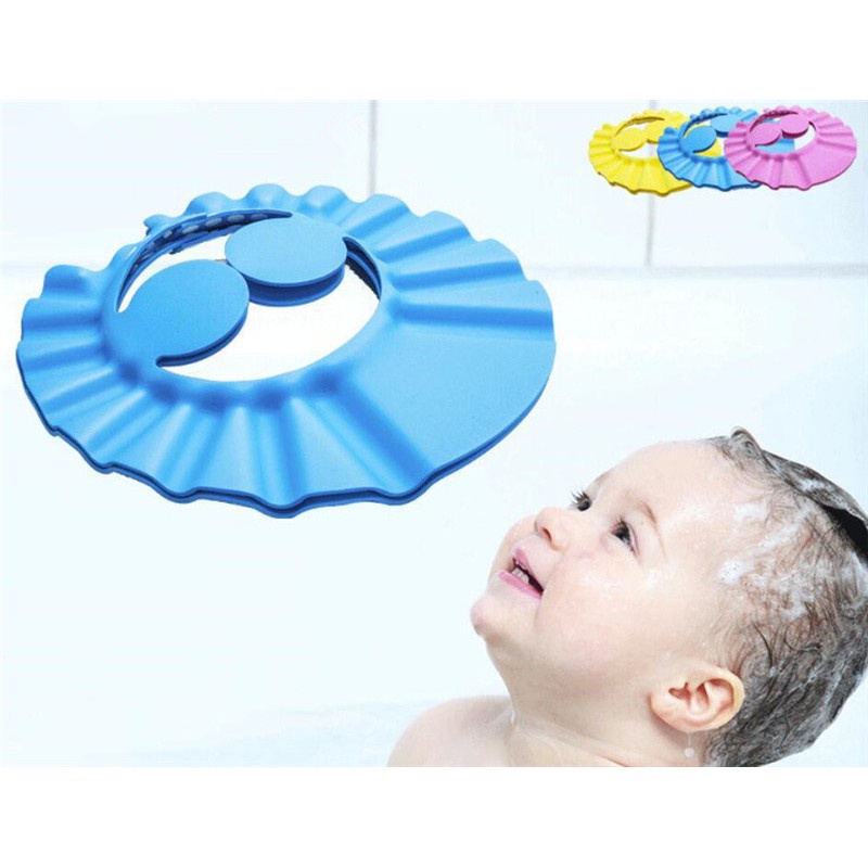 Touca de banho ajustável para bebê com proteção auricular