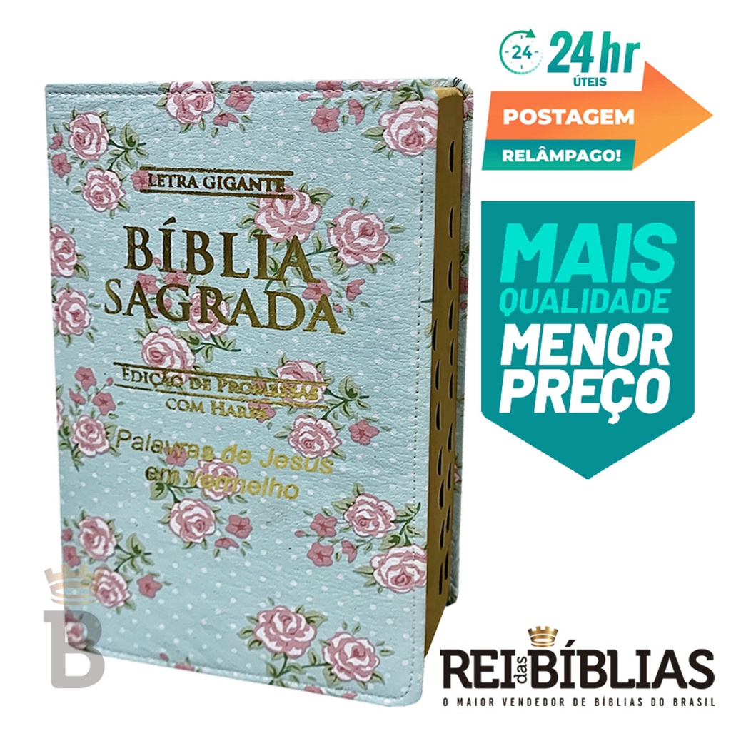 Biblia Sagrada Letra Gigante Luxo Popular - Floral Verde - Com Harpa - Mulher - RC