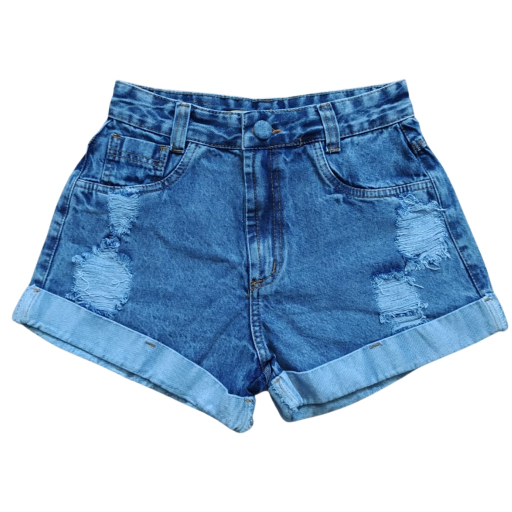 Short Jeans Feminino Plus Size Clochard Barra Dobrado Azul