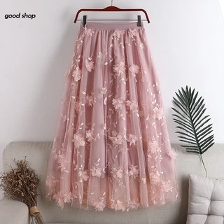 Saia De Tule Plissado Com Bordados Das Mulheres De Cintura Alta Elástico tutu midi