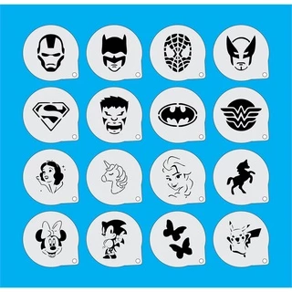 Stencil Personagens (3) Infantis Kit 16 Moldes 7x7cm