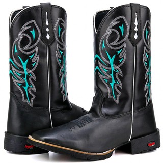 Bota Country Texana Masculina Festa de Peão Tribal Bordada Couro Cano Alto Estilo Montaria