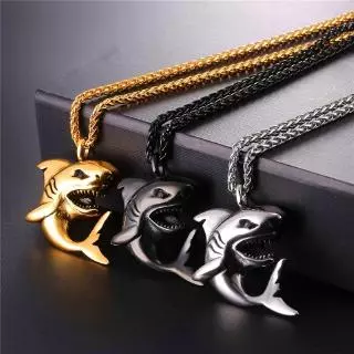 Moda Homem Jóias Punk Style Gold Shark Pendant Colar