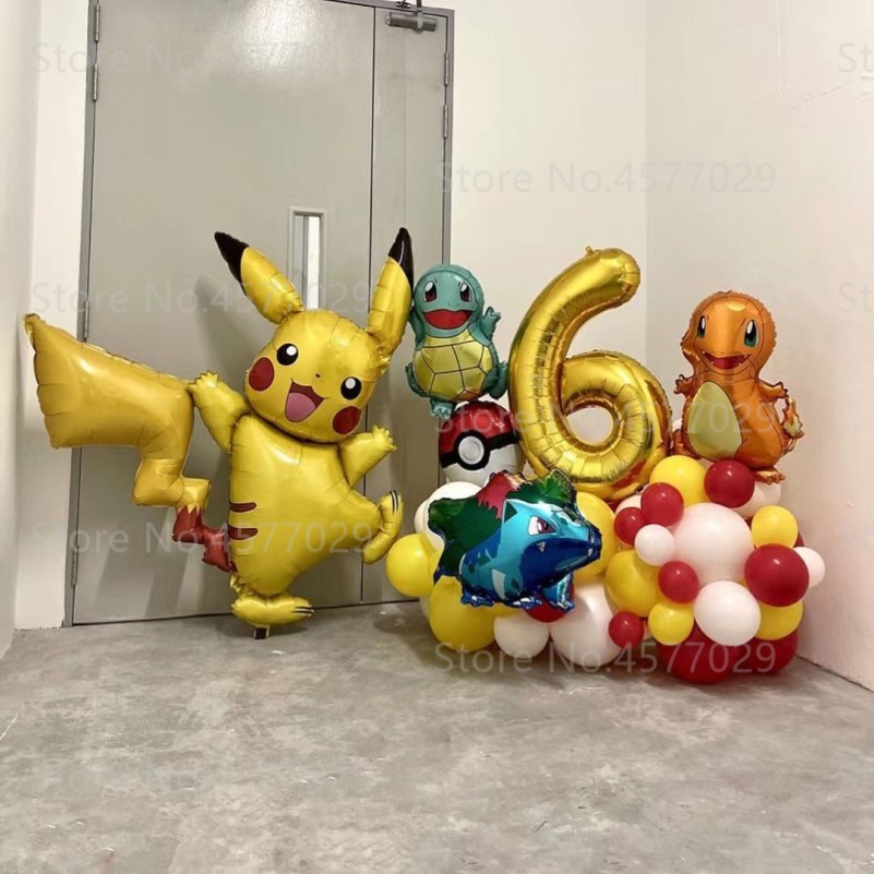 67pcs TAKARA TOMY Pokemon Pikachu Charmander Bulbasaur Balão Da Folha De Alumínio Anime Figuras Toy Birthday Party Decoration Presente Do Miúdo