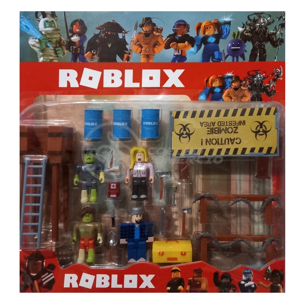 Kit 4 Boneco 7Cm Roblox Ataque Zumbi + Cenario Apocalipse - Casa