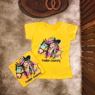 T-shirt Blusa Country Amarela Babylook Feminina Cavalo