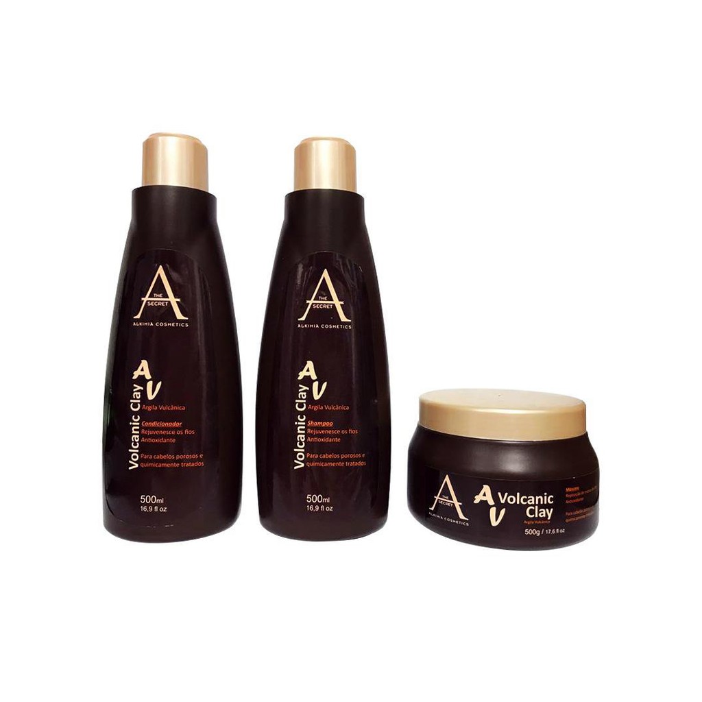 KIT Shampoo + Condicionador + Máscara 500ml Volcanic Clay - Alkimia ...