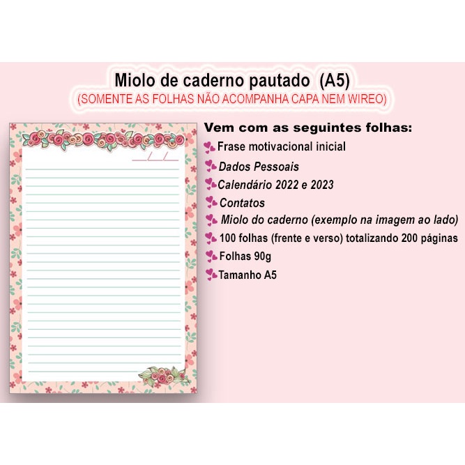 Miolo De Caderno Pautado Floral A5 100 Folhas Shopee Brasil 1125