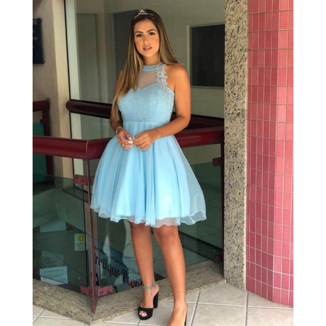 Curto Roupas Para Festividade Vestido Curto Em Tule Paêtizado Com