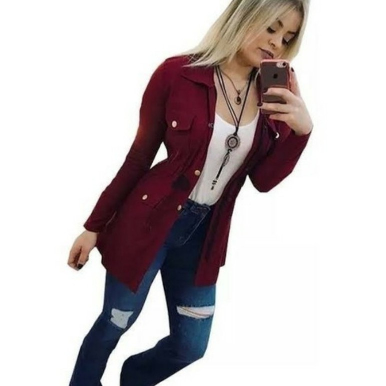 Parka Bengaline Jaqueta Feminina Blusa Botoes Casaco Promoção Shopee Brasil