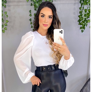 Camisa Feminina Folgada / Manga Longa / Estampa De Abacaxi / Justa / Casual  / Gola Redonda / Da Moda Para Trabalho