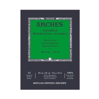 Bloco Para Aquarela ARCHES 300 g/m 100% Algodão - com 12 Folhas 23 x 31cm - Grano Fino