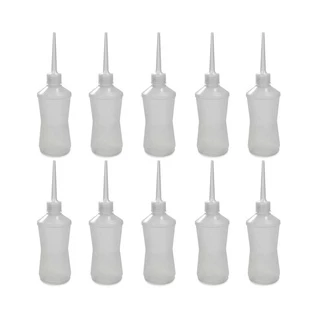 Kit com 10 Almotolias Plástica Polietileno Translúcida Transparente Bico Reto Frasco 60ml, 100ml, 120ml, 250ml, 500ml