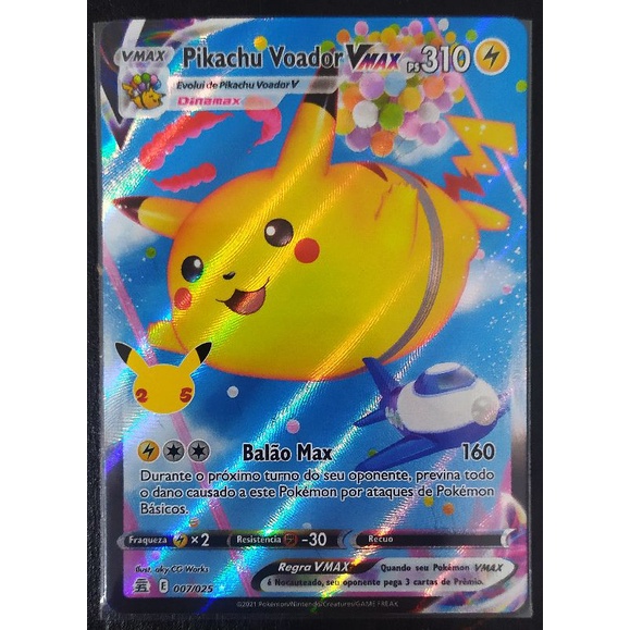 Pikachu Voador V-Max Foil Pokémon Carta Em Português 7/25 - Deck