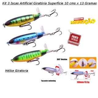 Kit 3 Iscas Artificial Superfície Hélice Giratória 10 cms x 13 Gramas