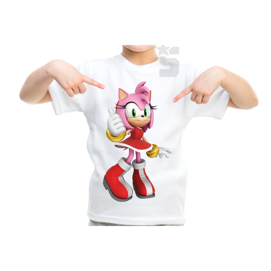 Camiseta Infantil Sonic com nome - Amy - Qualquer personagem