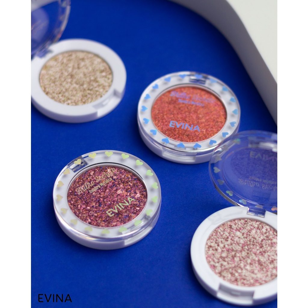 Sombra Para Olhos Unitária Brilho Secreto Evina Make Metálica Efeito Holográfico Intenso Pigmentado Maquiagem