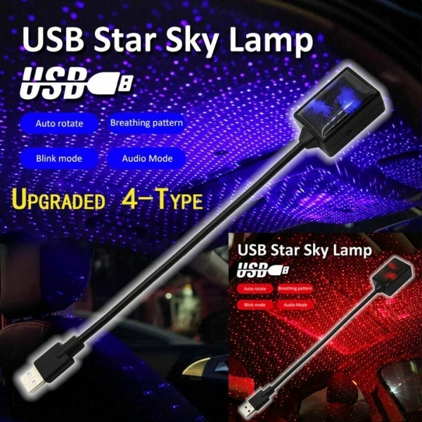 Projetor De Teto Do Carro Levou Lâmpada Decorativa Atmosfera Céu Estrelado USB Interior Estrela Noite Luz