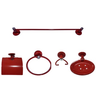 Kit de Metal Acessórios Para Banheiro Aço Inox Stander 5 Peças Vermelho