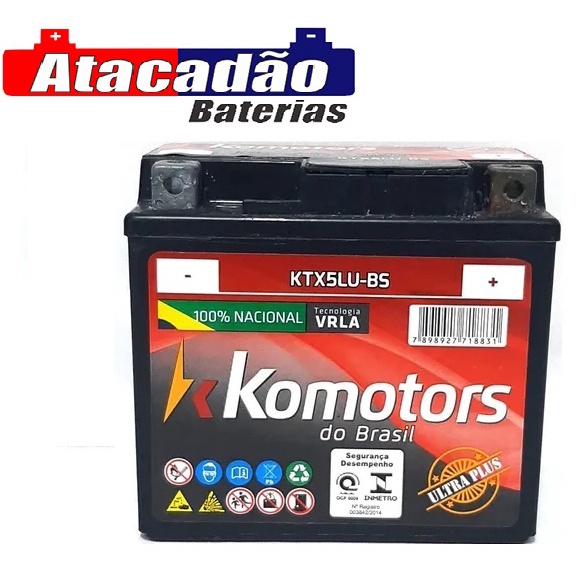 Bateria Komotors Moto 5ah Biz 100 125 Cg 125 150 Bros 125 150 Web 100 Crf 150