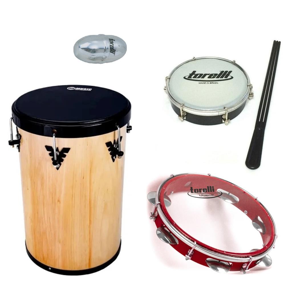 Kit Percussao Para Samba E Pagade Rebolo Pandeiro Tamborim E Ganza