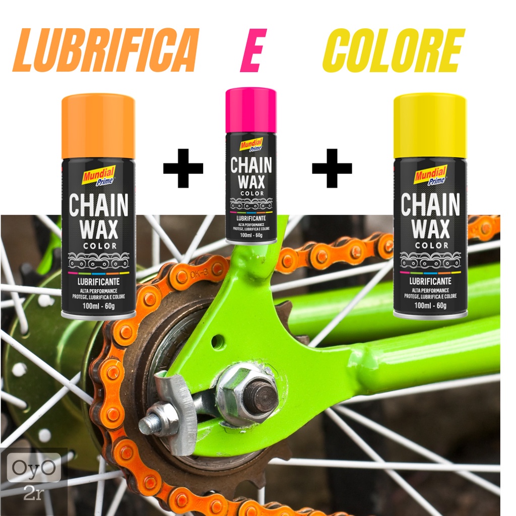 Kit com 3 - Lubrificante Colorido para corrente de moto e bicicleta - Chain  Wax Color - Mundial Prime