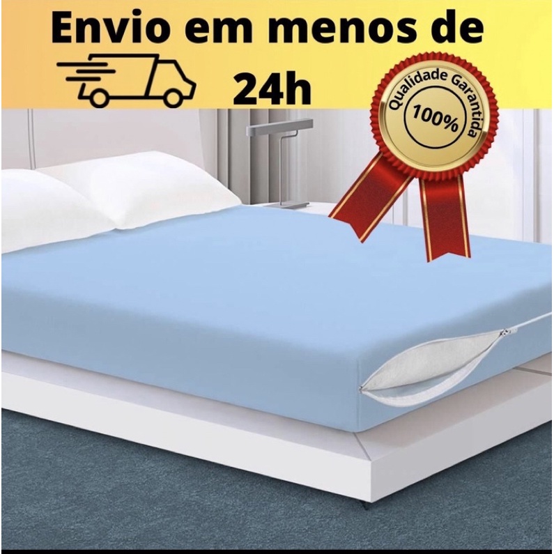 Capa P/Colchão Solteiro Poliéster com Zíper Azul
