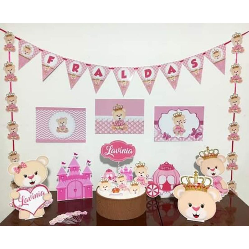 kit decoracao festa ch beb ursa princesa ch de fralda