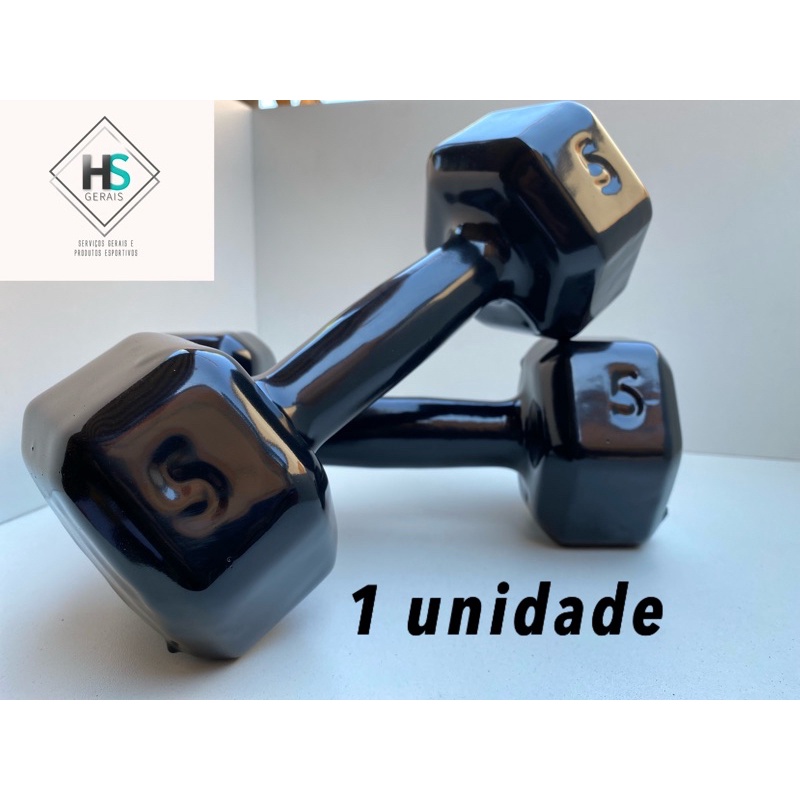 Halter sextavado 5Kg Emborrachado / peso de academia- 1 unid 5Kg