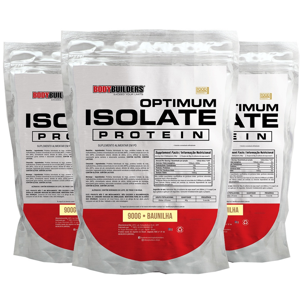 Kit 3x Whey Optimum Isolate Proteinn 900g – Suplementos Para Academia e Musculação – Bodybuilders