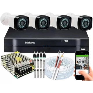 Kit 4 Cameras Segurança 720p Full Hd Dvr Intelbras Mhdx 4ch S/hd