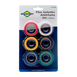 Kit 6 Rolos Fita Isolante Anti-chamas Coloridas 5m X 19mm