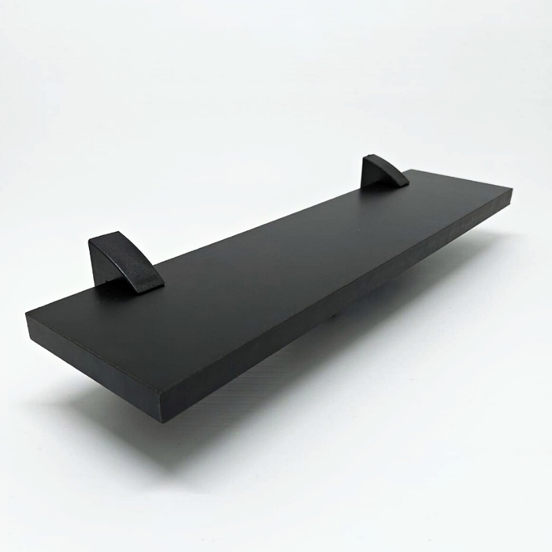Prateleira Organizadora De Madeira Preta Com Suporte Preto 40x10cm