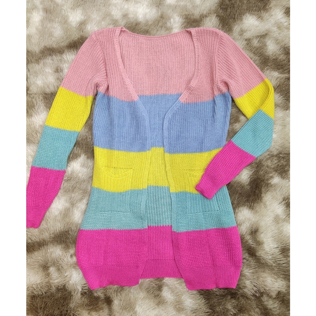 Kimono Cardigan Casaco Listrado Colorido Lançamento moda feminina
