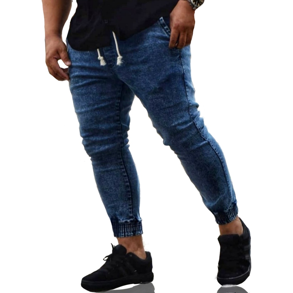 Calça Jogger Masculina/feminina Jeans Sarja Preta Camuflada