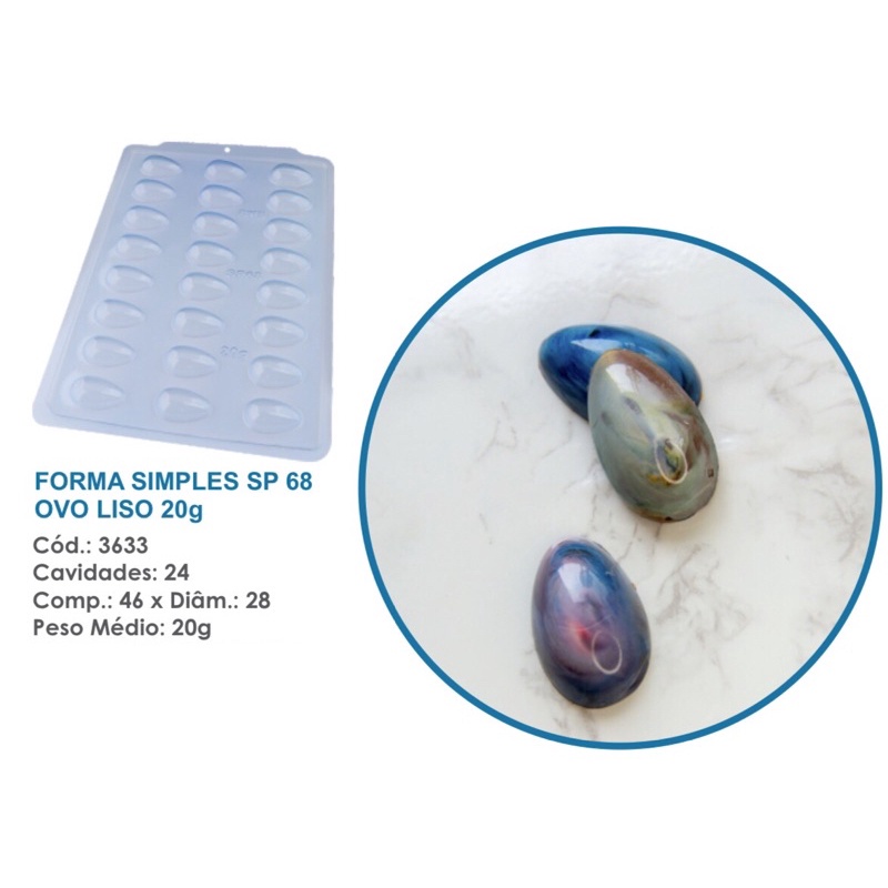 Kit Com 02 Formas Simples Para chocolate Ovo Liso 20g SP 68 - COD ...