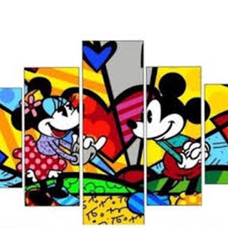 kit Quadros Decorativo mosaico 5 Pecas Infantil do Mickey e Mine