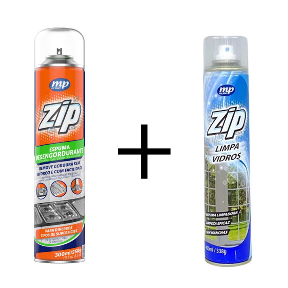 Espuma Desengordurante 300 ml.+ Limpa Vidros 400 ml. Zip Clean Shopee