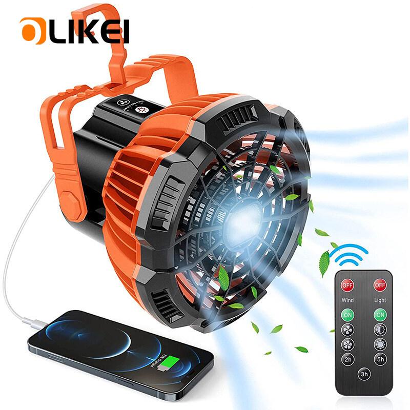 OLIKEI Ventilador De LED De 5200mAh Com Controle Remoto Recarregável USB Para Acampamento/Barraca /