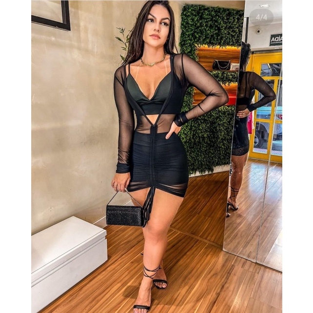 Conjunto Tule piriguete vestido shorts e cropped no Suplex