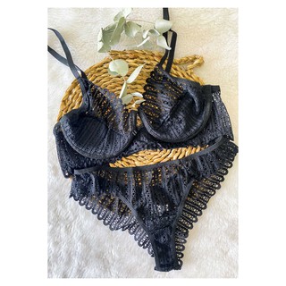 Conjunto Lingerie Americana Renda Desenhada Tend ncia Sexy