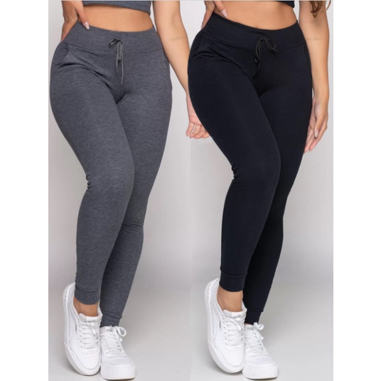 Calça feminina jogger cintura alta calca ribana tipo moletom